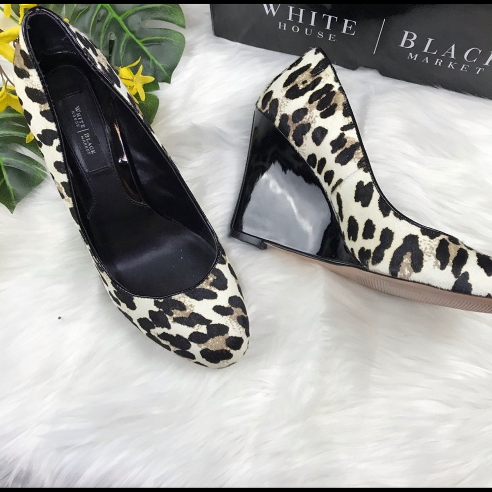 White House Black Market Leopard Print Wedges